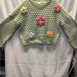 Floral Knit Sweater - Green